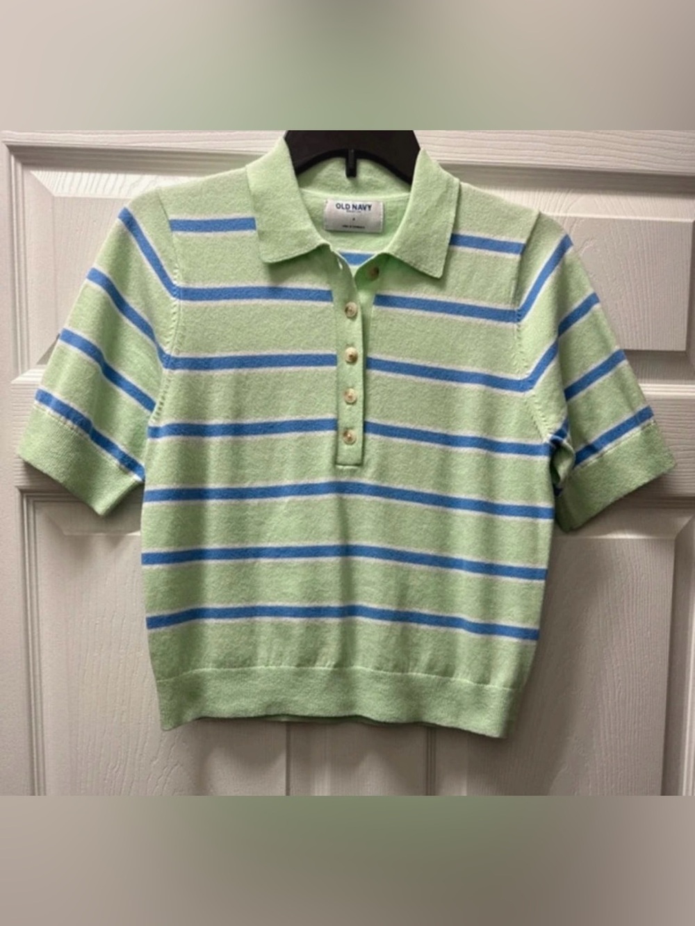 Old Navy Mint Green Polo Top with Blue & White Stripes